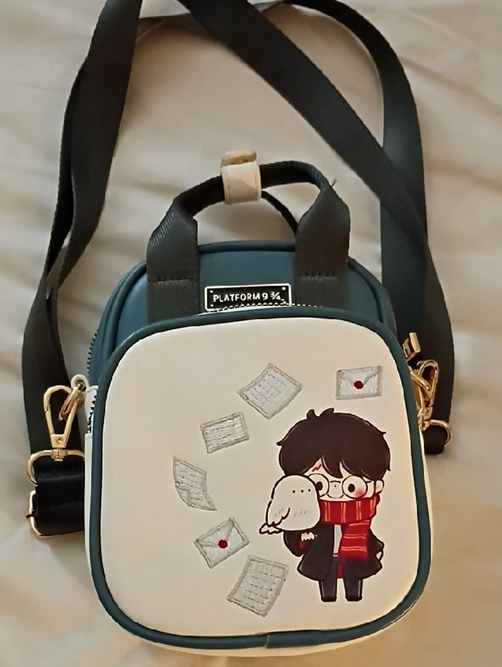 Teal and White Mini Crossbody Bag